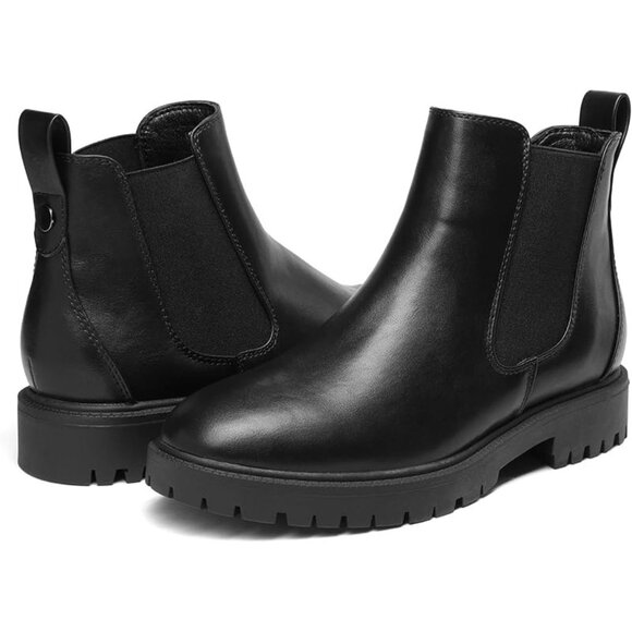 Dream Pairs Size 7 Ankle Boots Chunky Black Leather Chelsea With Elastic Gussets - Picture 8 of 8